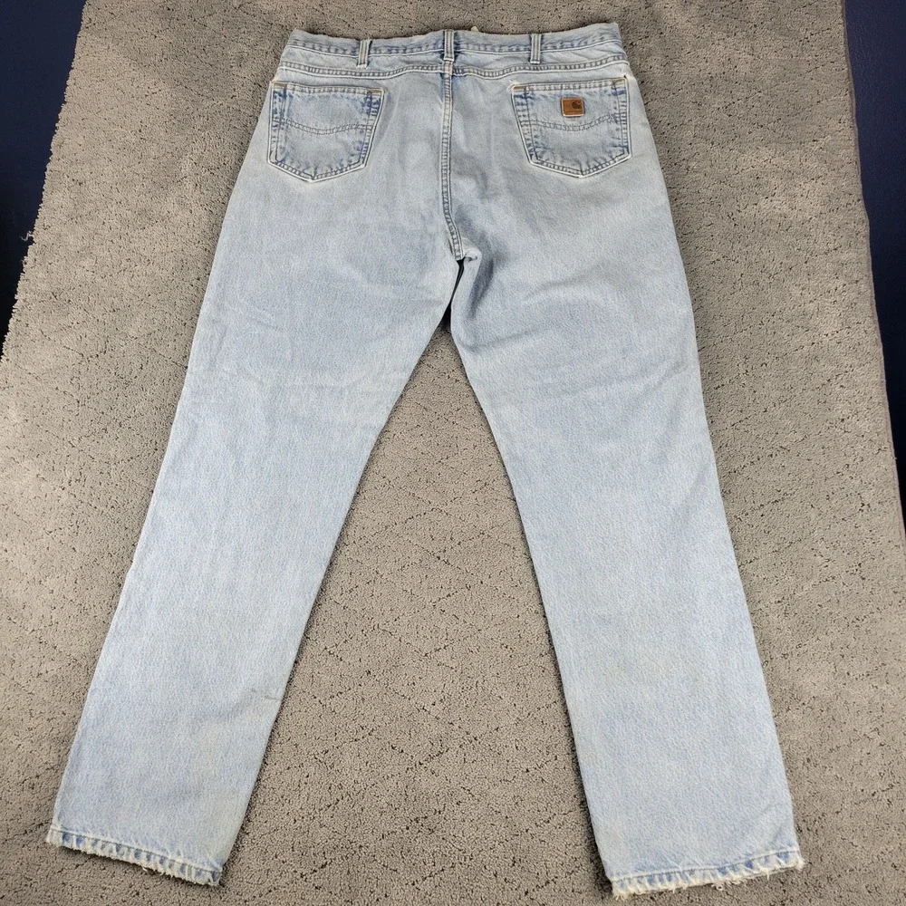 Carhartt Jeans Mens 42x33 Blue Straight Leg Traditional Fit Light Wash Workwear
